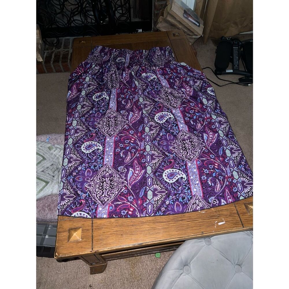 Women's Purple Paisley Midi Skirt with Elastic Waist